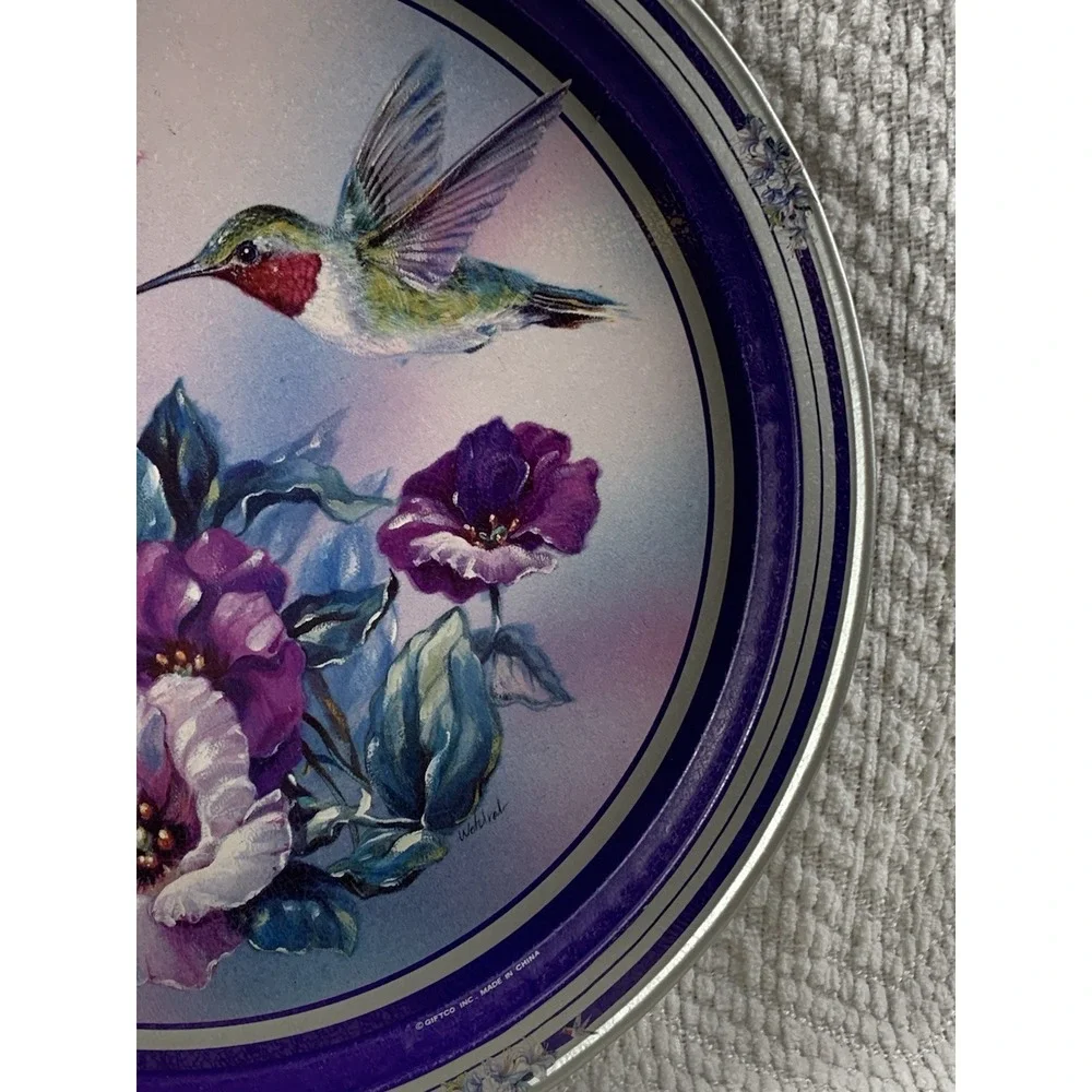 Vintage Hummingbird and Purple Floral‎ Serving Metal Tray Giftco Inc. 13.5